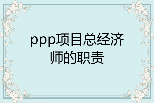 ppp项目总经济师的职责
