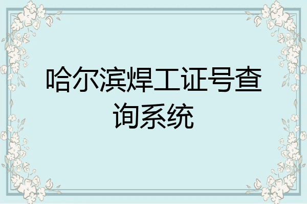哈尔滨焊工证号查询系统