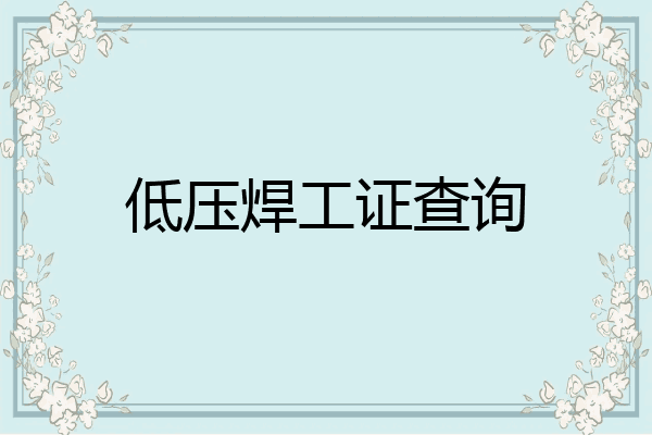 低压焊工证查询