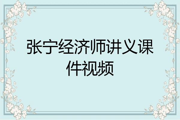 张宁经济师讲义课件视频