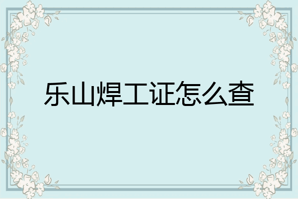 乐山焊工证怎么查