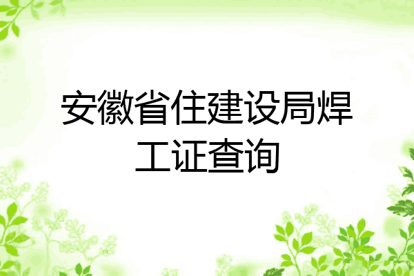 安徽省住建设局焊工证查询