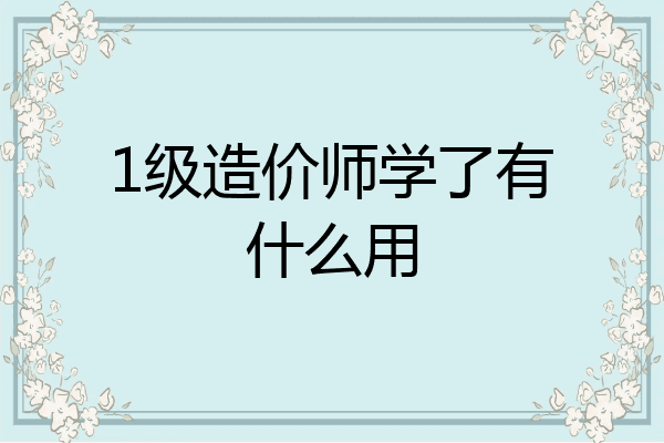 1级造价师学了有什么用