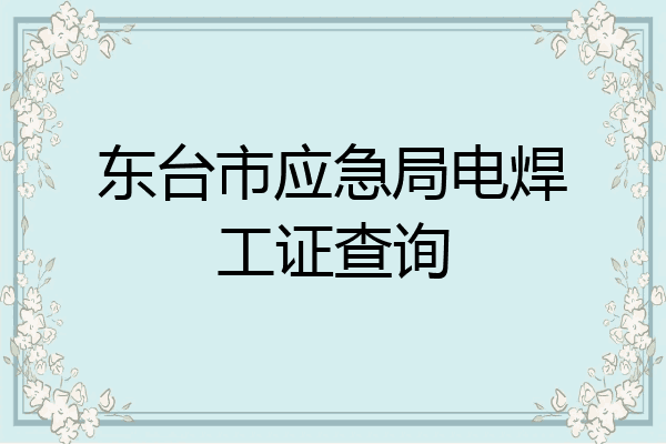 东台市应急局电焊工证查询