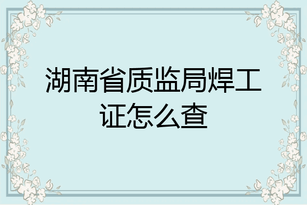湖南省质监局焊工证怎么查