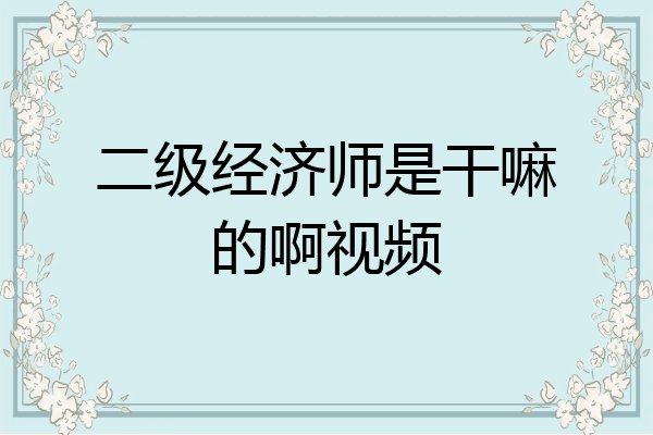 二级经济师是干嘛的啊视频