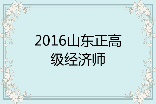 2016山东正高级经济师