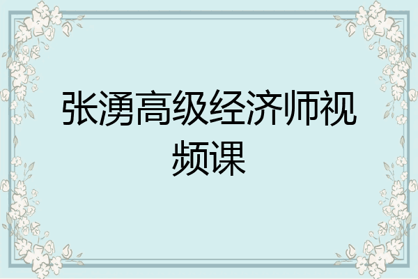 张湧高级经济师视频课