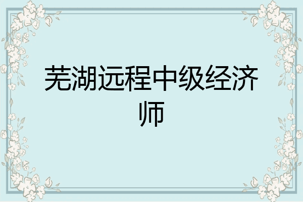 芜湖远程中级经济师