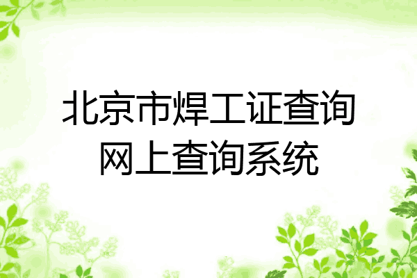 北京市焊工证查询网上查询系统