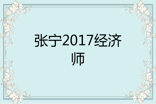 张宁2017经济师