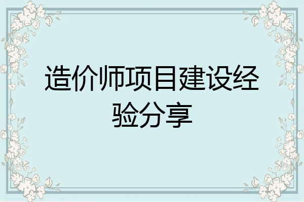造价师项目建设经验分享