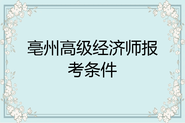 亳州高级经济师报考条件
