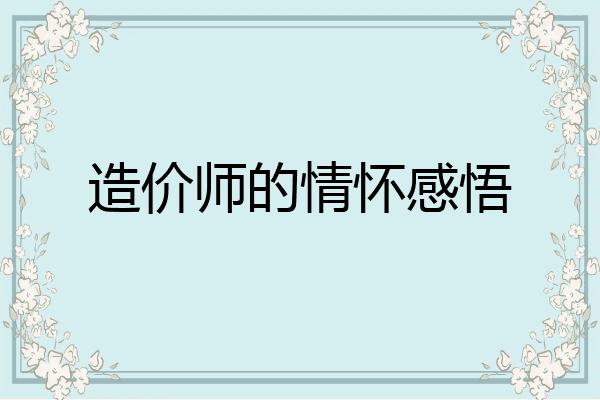 造价师的情怀感悟