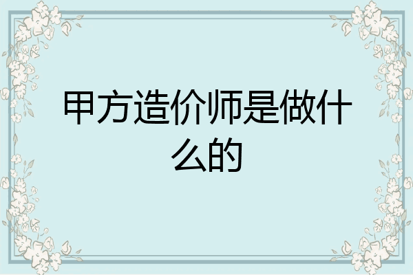 甲方造价师是做什么的