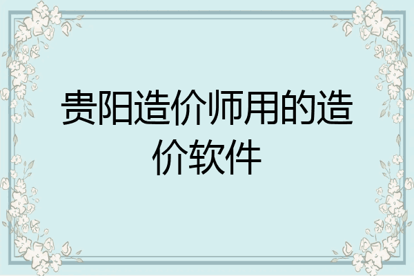 贵阳造价师用的造价软件