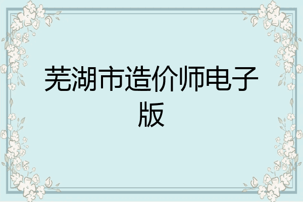 芜湖市造价师电子版