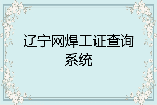 辽宁网焊工证查询系统
