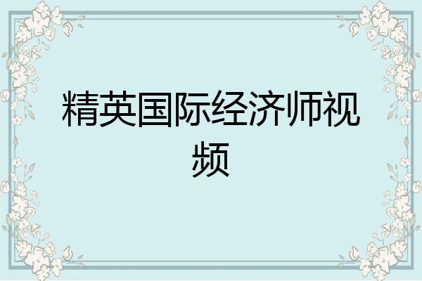 精英国际经济师视频