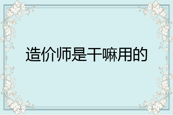造价师是干嘛用的