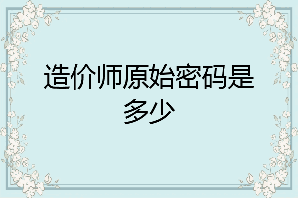 造价师原始密码是多少