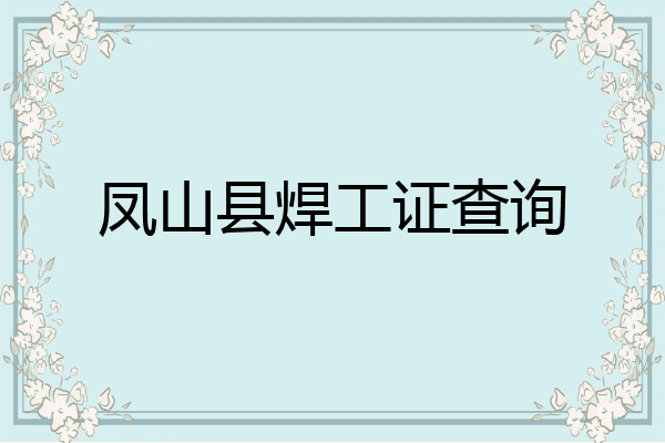 凤山县焊工证查询
