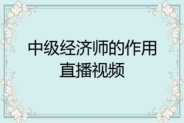 中级经济师的作用直播视频