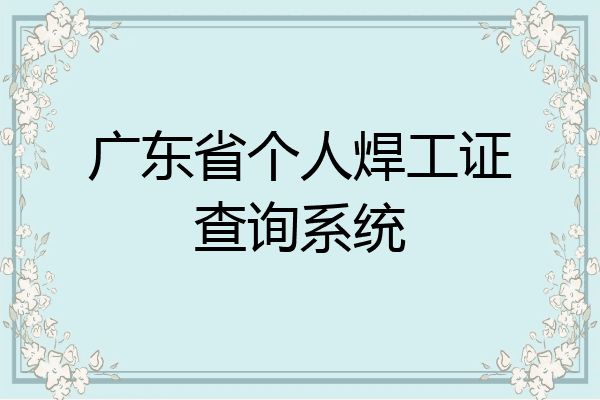 广东省个人焊工证查询系统