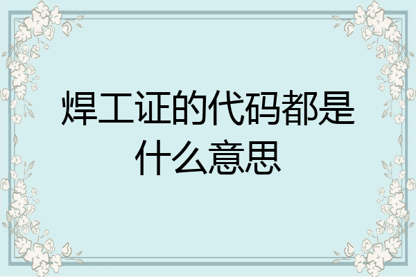 焊工证的代码都是什么意思