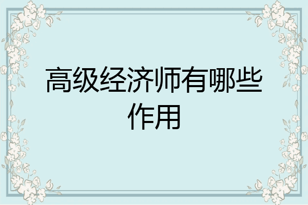 高级经济师有哪些作用