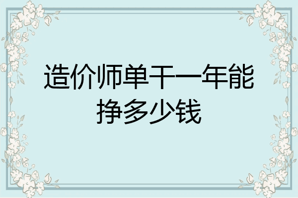 造价师单干一年能挣多少钱