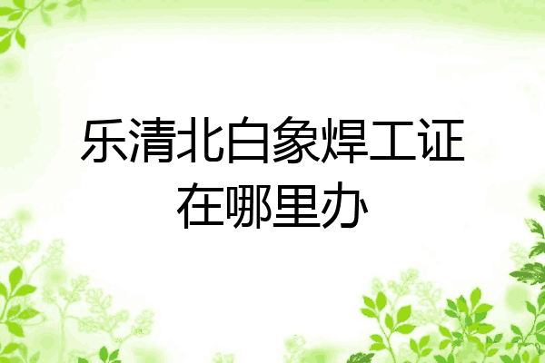 乐清北白象焊工证在哪里办