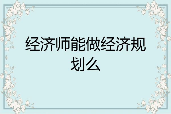 经济师能做经济规划么