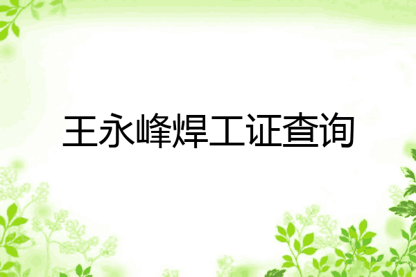 王永峰焊工证查询