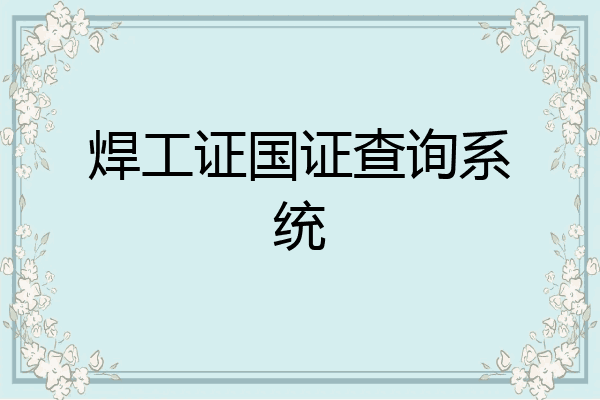 焊工证国证查询系统