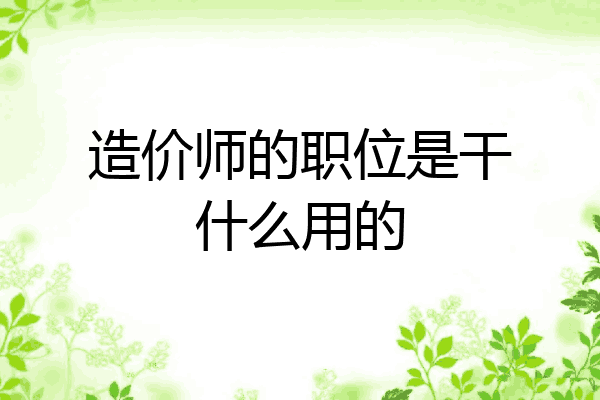 造价师的职位是干什么用的