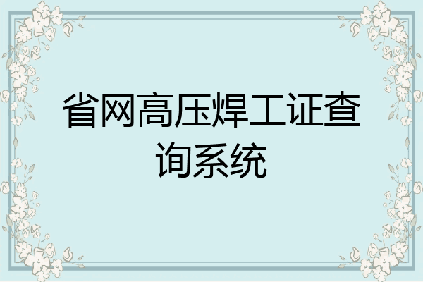 省网高压焊工证查询系统