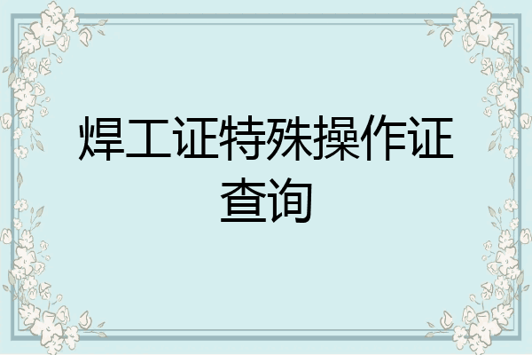 焊工证特殊操作证查询
