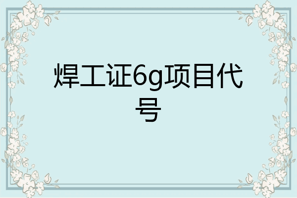 焊工证6g项目代号