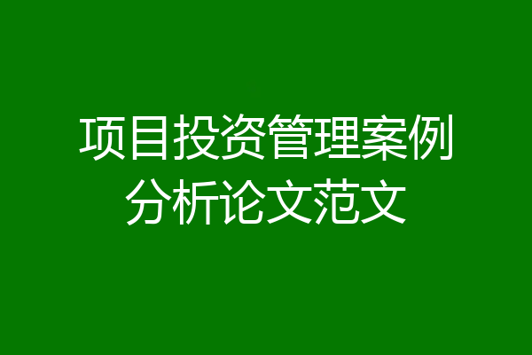 项目投资管理案例分析论文范文