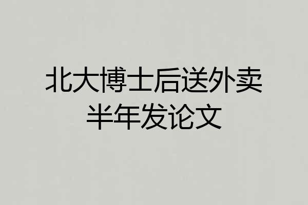 北大博士后送外卖半年发论文