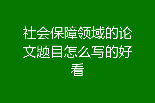 社会保障领域的论文题目怎么写的好看
