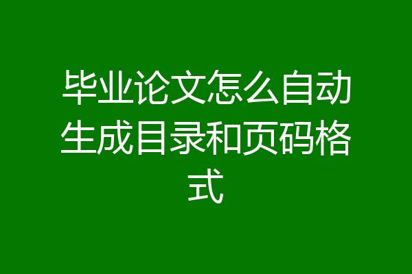 毕业论文怎么自动生成目录和页码格式