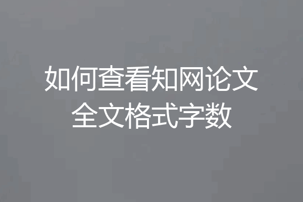 如何查看知网论文全文格式字数