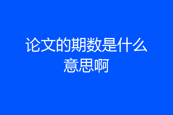 论文的期数是什么意思啊