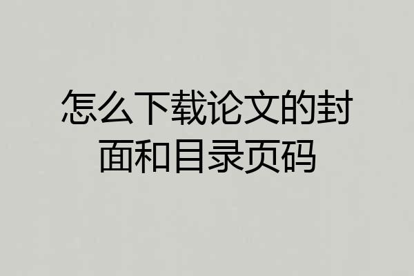 怎么下载论文的封面和目录页码