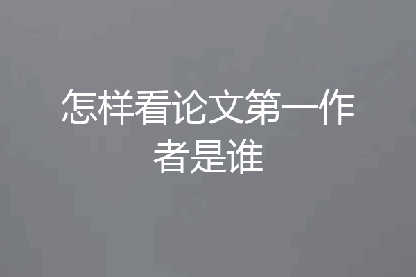 怎样看论文第一作者是谁