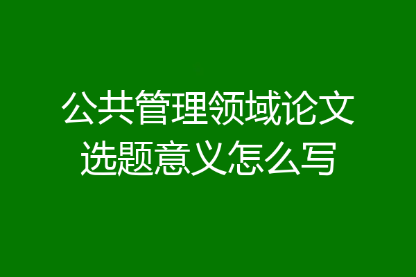 公共管理领域论文选题意义怎么写