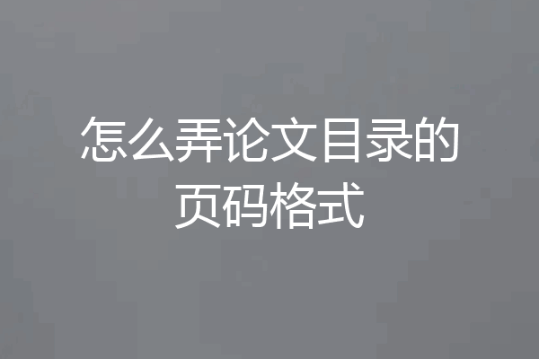怎么弄论文目录的页码格式