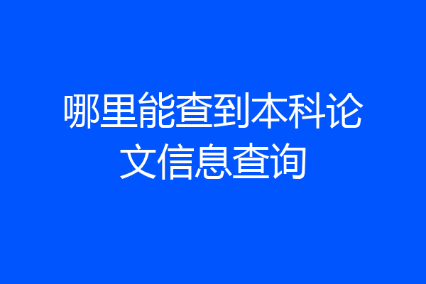 哪里能查到本科论文信息查询